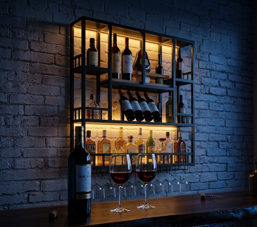 Cava de Pared Colgante Moderna con Soporte para Copas